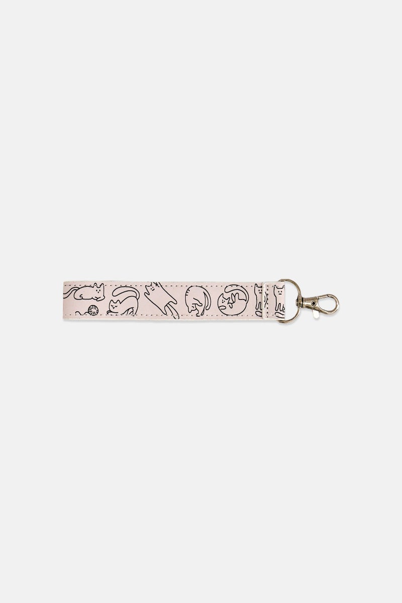Muy Mucho Fabric Cat Print Key Ring, Beige - Image 2